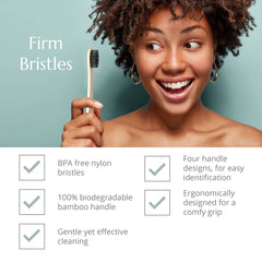4 Pack Adult Bamboo Toothbrush - Firm Bristles