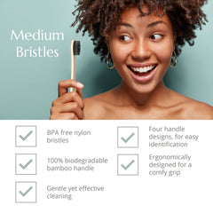 4 Pack Adult Bamboo Toothbrush - Medium Bristles